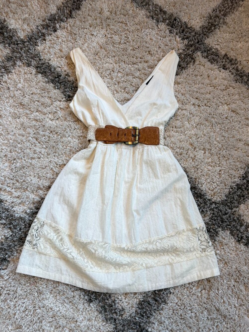 Wet Seal Boho White Lace Tiered Mini Dress - Size L